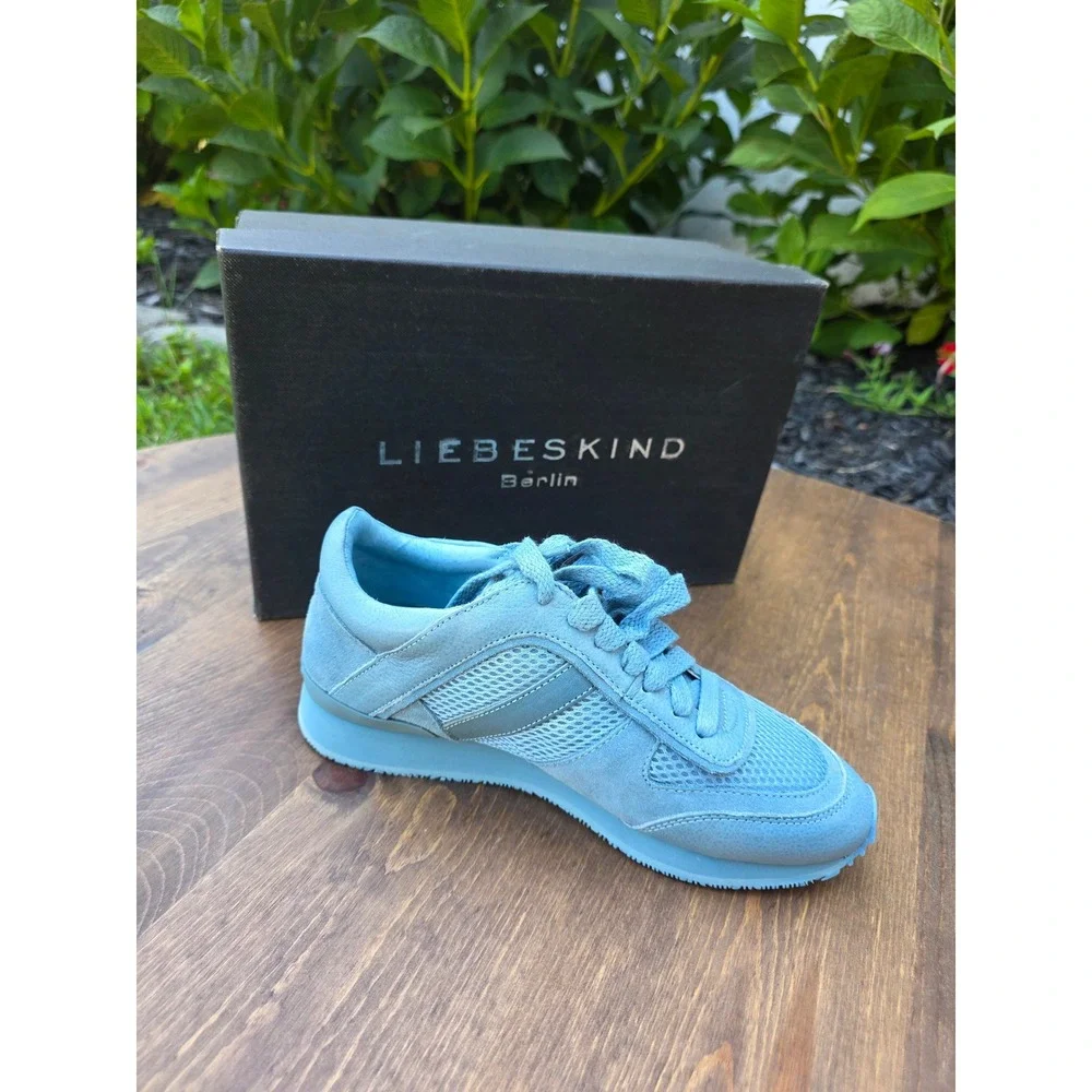 New- Liebeskind Berlin Double Sneakers Light Blue Suede Leather Mesh Size 6